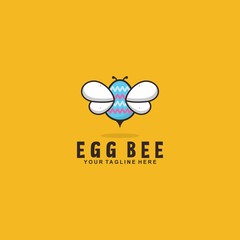 Egg bee cartoon logo design template