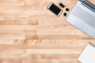 Modern workplace working from home office.Work space mock up. Freelance work desk with copy space frame for background