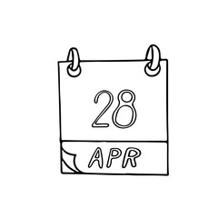 calendar hand drawn in doodle style. April 28. International Labour Organization, ILO, date. icon, sticker, element
