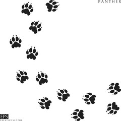 Panther paw prints. Silhouette. Wild animal. Isolated paw prints on white background
