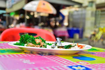 Stir fried basil or Thai food on the table at Walking Street.