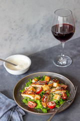 Caesar salad with chicken. Healthy eating. Diet. Recipes of national dishes.
