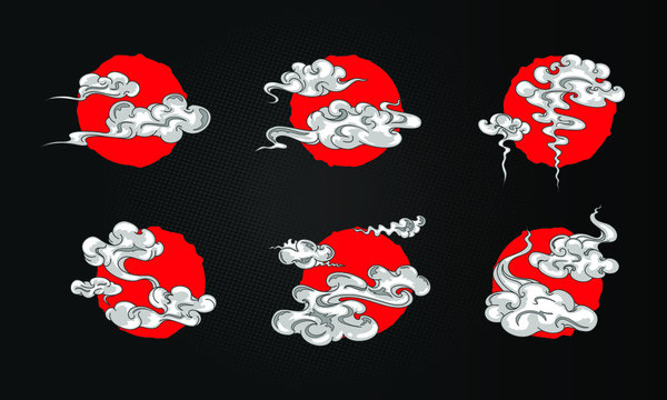 Vector illustration isolated japanese clouds set