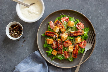 Caesar salad with chicken. Healthy eating. Diet. Recipes of national dishes.
