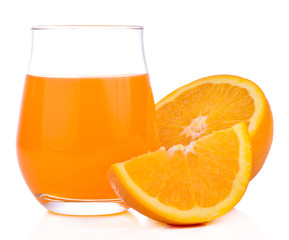 Orange juice glass, isolated on white background