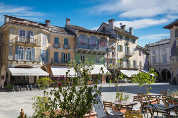 Beautiful square in an old city in Europe. Domodossola, ancient city in northern Italy, historic center 