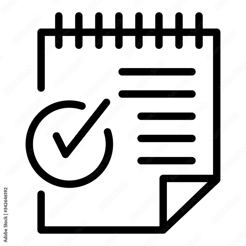 Poster sheet of paper and checkmark icon. outline sheet of paper and checkmark vector icon for web design i