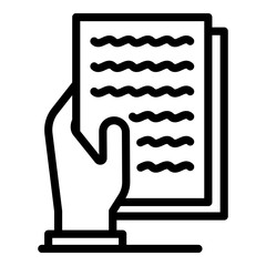 Handwritten sheets in hand icon. Outline handwritten sheets in hand vector icon for web design isolated on white background
