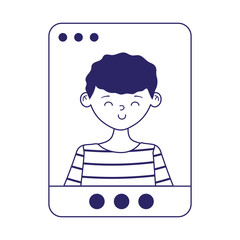 website young man meeting online isolated icon on white background