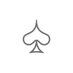 Fototapeta premium Poker playing card suit Spades outline shape single icon. Spades suit deck of playing cards used for ace in Las Vegas royal casino. Single icon illustration isolated on white. Drawing pic for tattoo.