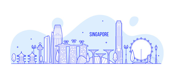 Singapore skyline city buildings vector inear art