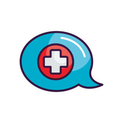 Obraz premium speech bubble with medical cross icon, line color style
