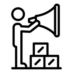 A man with megaphone icon. Outline a man with megaphone vector icon for web design isolated on white background
