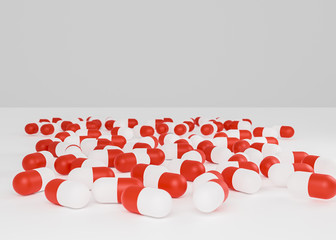 3d render red and white drugs capsoles health care on white background 
