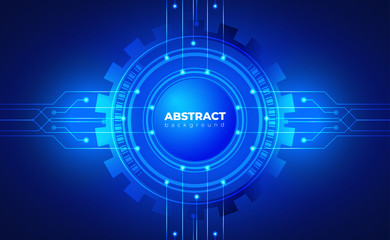 Obraz premium technology background. neon effect. circuit board concept. Gear Wheel Mechanism. button. Hi-tech digital technology and engineering. Digital technology backdrop. Vector illustration