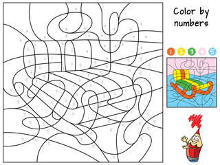 Wooden sled. Color by numbers. Coloring book. Educational puzzle game for children. Cartoon vector illustration