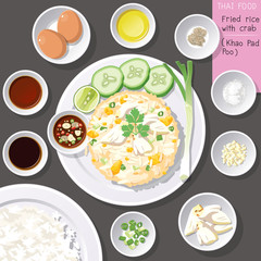 Top view of Thai food, fried rice with crab (Khao Pad Poo). © AroiNAJA