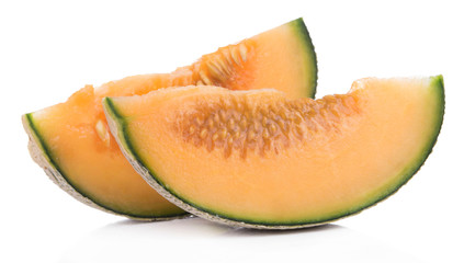 Melon  slice healthy fresh fruit from nature isolated on a white background.