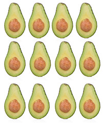 Avocado slice set healthy fresh fruit from nature isolated on a white background.