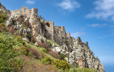 Fototapeta na wymiar Ruins on the top of St. Hilarion castle near Kyrenia (Girne), North Cyprus