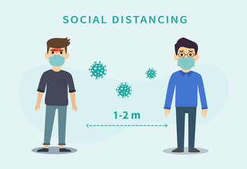 Social distancing. Space between people to avoid spreading COVID-19 Virus. Keep the 1-2 meter distance. Vector illustration
