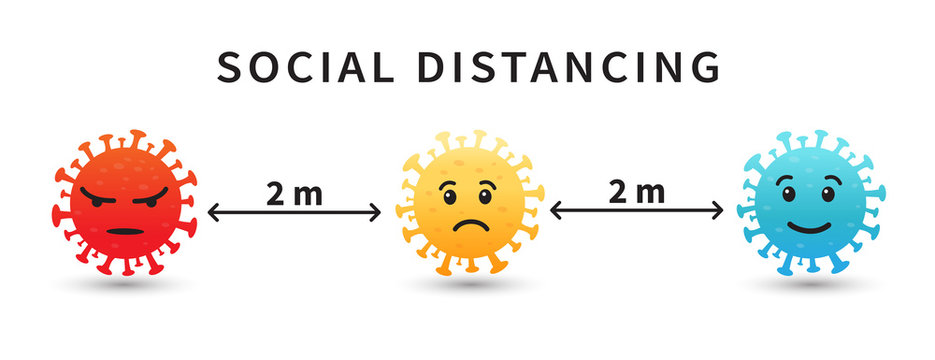 Social distancing. Emoji coronavirus. Keep the 2 meter distance. Coronovirus epidemic protective. Vector illustration
