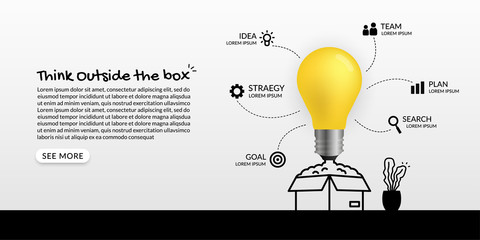 Think outside the box concept, light bulb launching on white background © CYBERUSS
