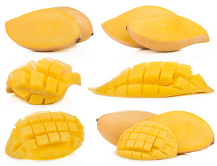 Mango slice cut  healthy fresh fruit from nature isolated on a white background.