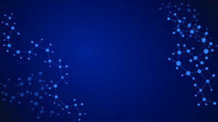 Abstract structure molecule and dna, atom, neurons. Scientific concept for your design. Connected lines with dots. Medical, technology, chemistry, science background. Vector illustration.