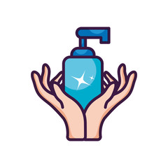 hands with soap bottle icon, line color style