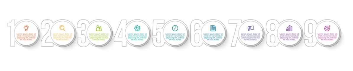 Minimal infographic template design with numbers 9 options or steps.