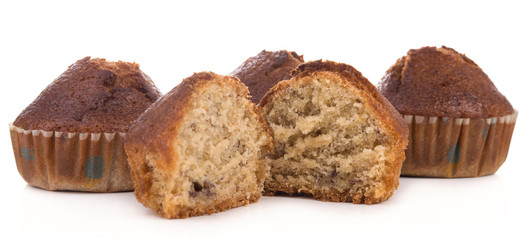 Homemade banana bread isolated on white background
