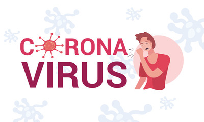 Man coughing and coronavirus bacterium vector design