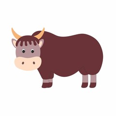 Children's cartoon illustration with the image of a bull. Yak on a white background, drawing for children. Design of children's books, clothing, postcards, logos, alphabet with animals