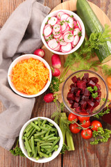 assorted vegetable salad- carrot, beetroot, radish and bean- copy space