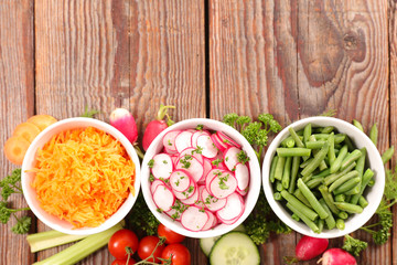 assorted vegetable salad- carrot, beetroot, radish and bean- copy space