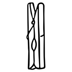 Hand-draw black vector illustration of wooden retro clothespin isolated on a white background