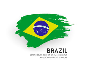Flag of Brazil vector brush stroke design isolated on white background, illustration