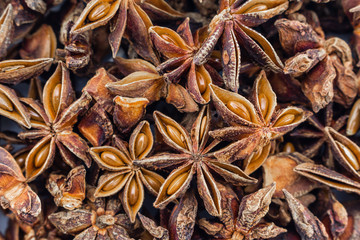 star anise close up on top view.