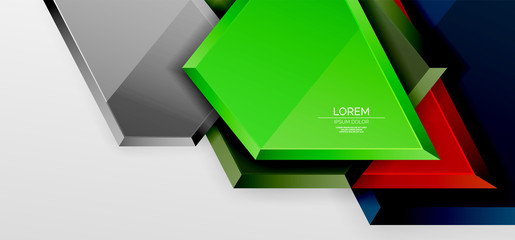 Metal glossy shiny geometric shapes with 3d effect composition. Techno futuristic vector abstract background For Wallpaper, Banner, Background, Card, Book Illustration, landing page