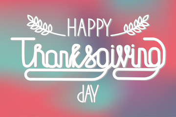 Lettering happy thanksgiving. Hand lettering on pink blue background. Vector illustration