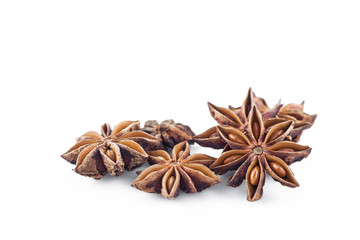 star anise on white background front view close up.