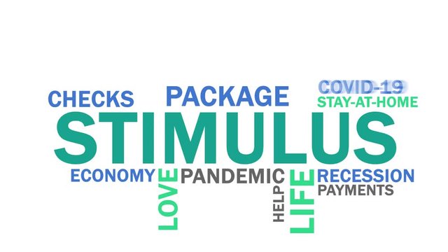 Stimulus word cloud animation isolated on white