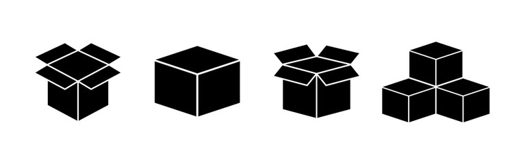 Open box icons set. Cardboard box, packaging open. Box icon vector