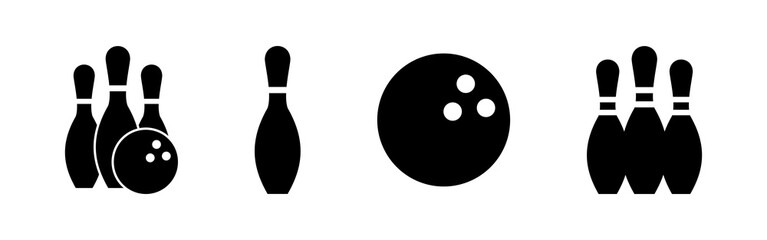 Bowling game Pin Icons set. Bowling icon, ball and pin