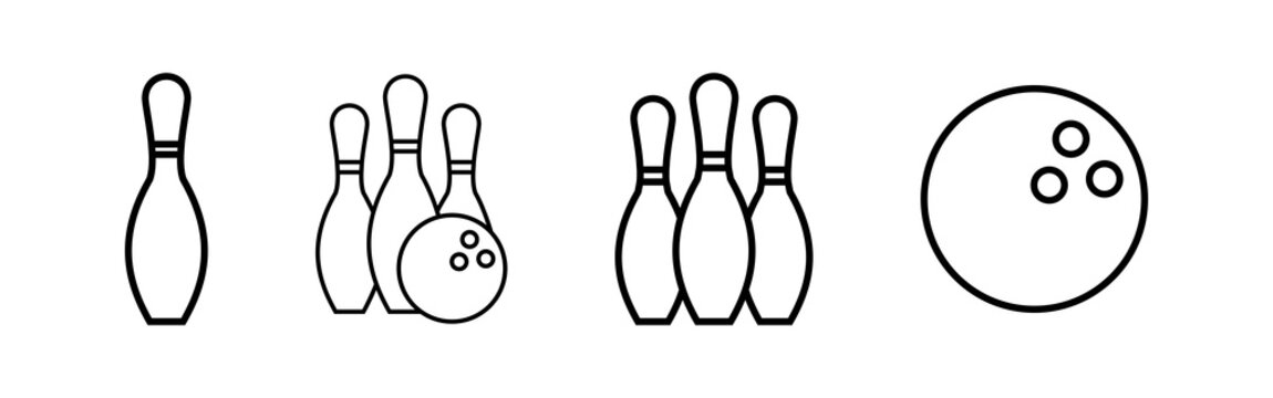 Bowling game Pin Icons set. Bowling icon, ball and pin