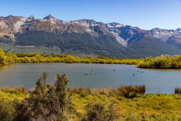 Landscape at lake Wakatipu in New Zealand. South Island.