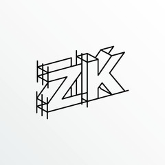 Initial Letter ZK with Architecture Graphic Logo Design