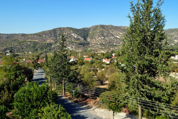 Beautiful green landscape in the Troodos mountains in Cyprus.