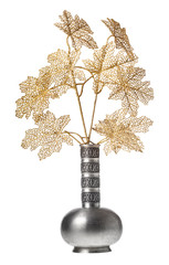 plastic twigs of tree in pewter jug isolated